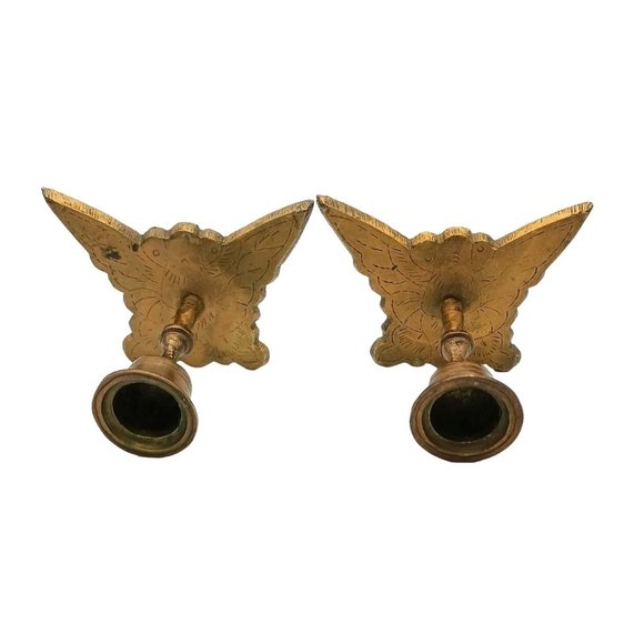 Vintage Brass Butterfly Candlesticks Set of 2 Home Decor Living Dining Boho Hipp - Picture 2 of 5